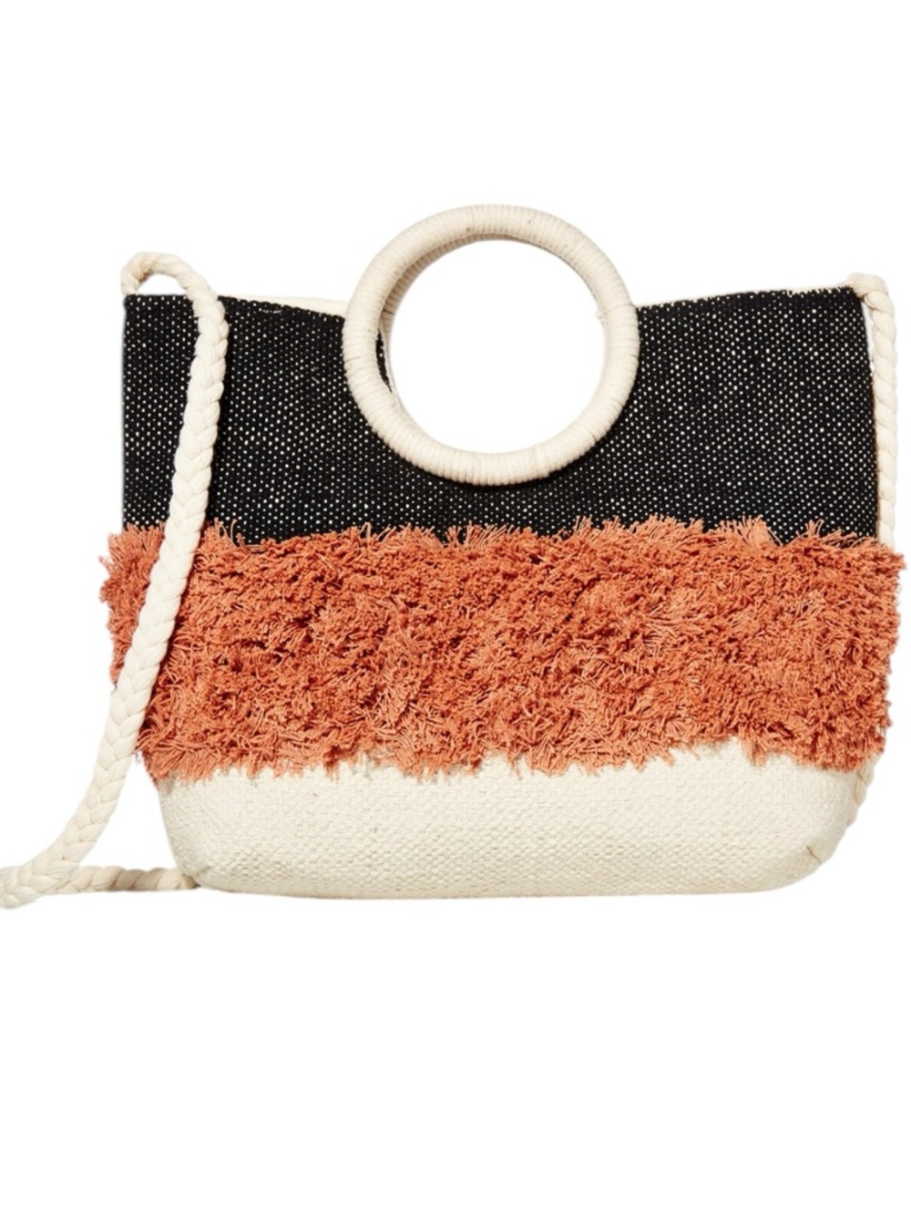 Nanette Lepore Black, Rust and Cream Straw Shoulder Bag